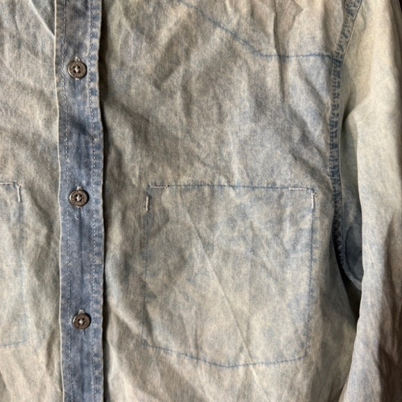 AMERICANINO Italy Mens Blue Acid Wash Band Collar Button Up L/S Shirt, Blue,S - Picture 5 of 10